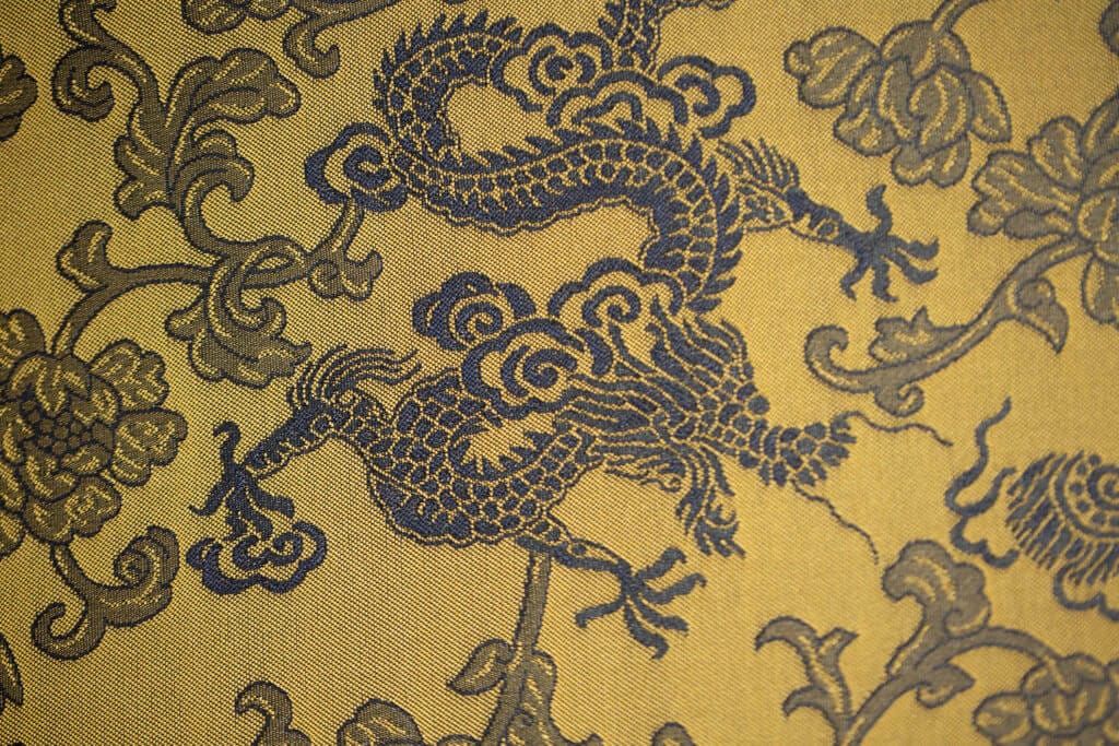 Tissu jacquard dragon bleu